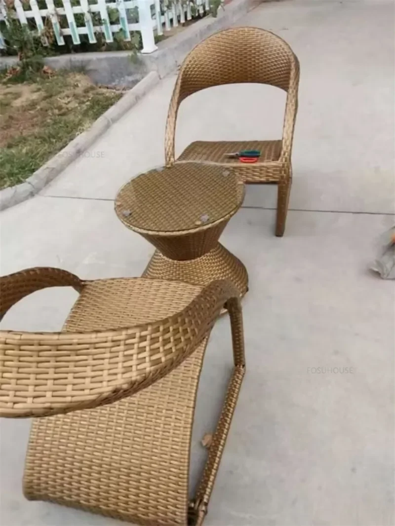 Description Picture 2 of itemNordic Rattan Garden Furniture Sets Outdoor Patio Furniture  Light Luxury Table and Chair Three-Piece Set Home Outdoor Furniture