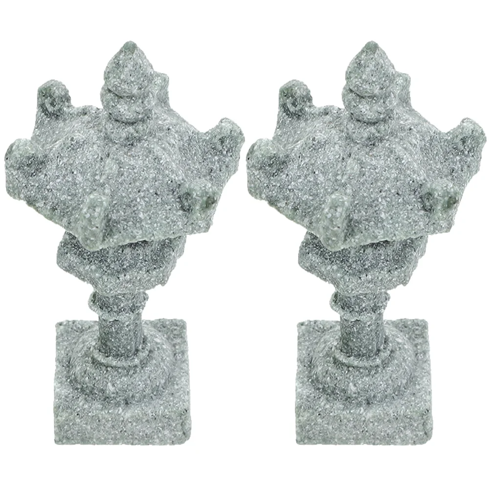 

2 Pcs Architecture Japanese Tower Light Decoration Garden Pavilion Model Pagoda Zen Statue Miniature House Accessory
