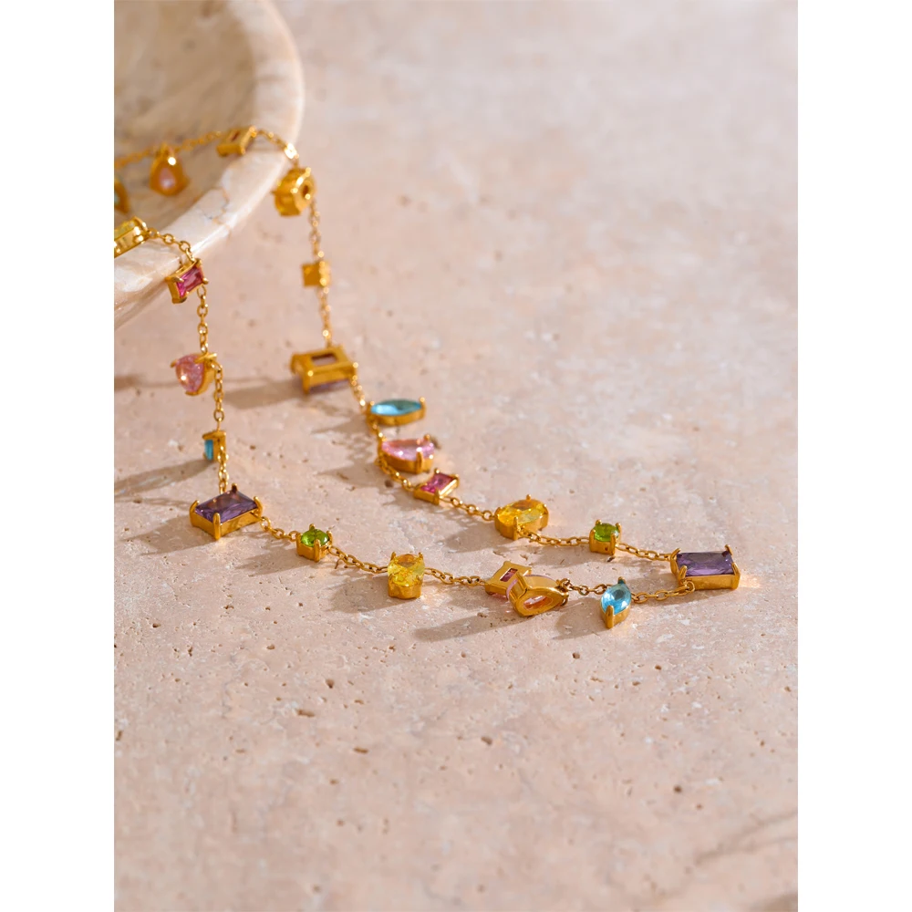 Yhpup AAA High-Grade Colorful Cubic Zirconia Chain Necklace