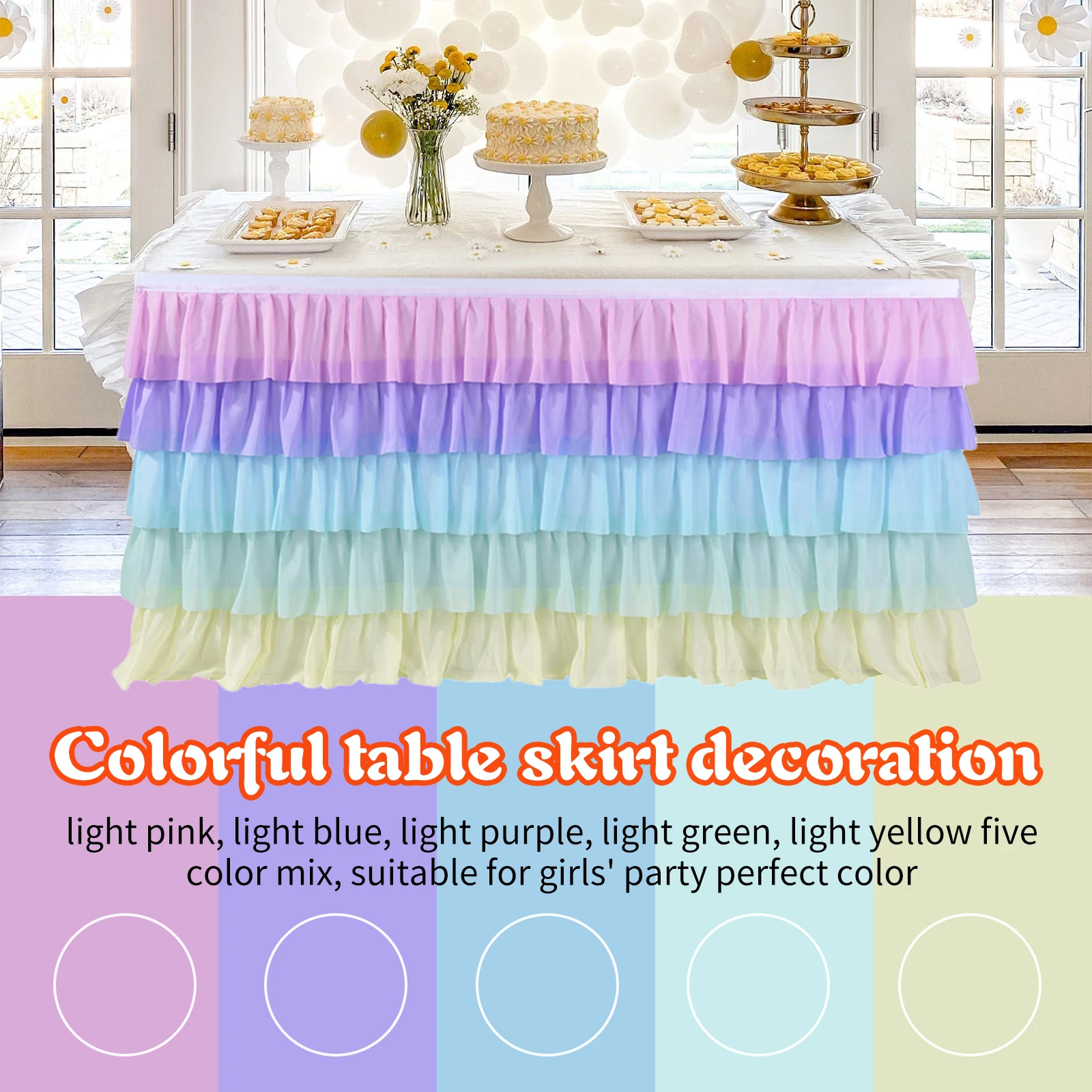 Pleated Table Skirt Birthday Party Table Decor Colorful Tablecloth for Rectangle Ruffle Cloth Xmas Wedding Decor
