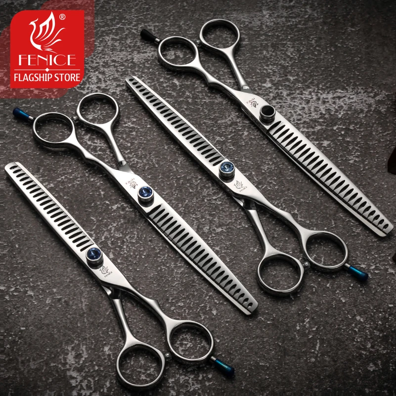 Fenice 7.0/7.5/8.0 inch Professional Dogs Positionable Chunker Grooming Scissors Thinning Shears for Dogs/Cats Thinning Rate 80% dog grooming scissors