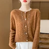 100% Merino Wool Long Sleeve Sweaters Cashmere Cardigan Autumn Winter Women Hollow-out O-Neck Knitwear Tops Clothing Fashion Top 1