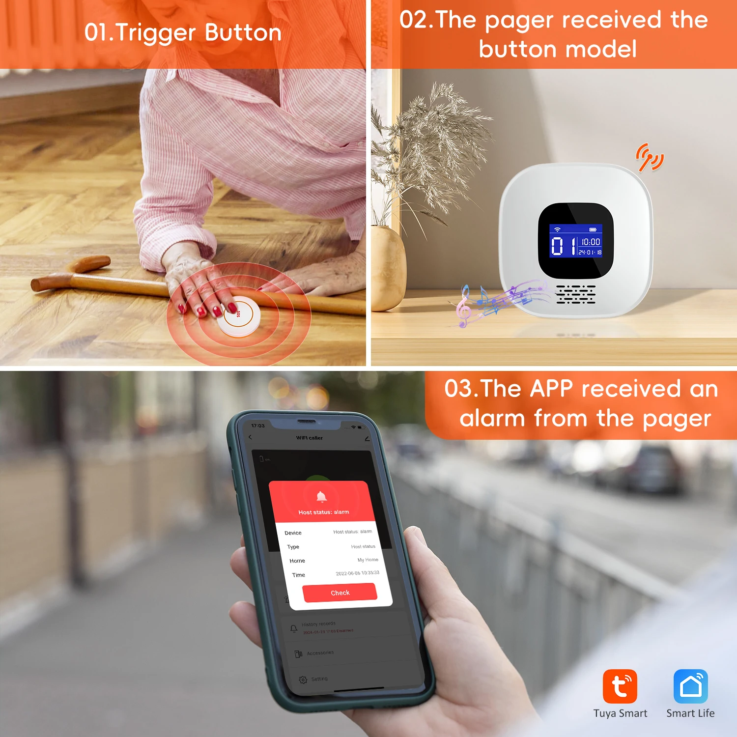 Tuya WiFi Smart SOS Call Button Wireless Caregiver Pager Phone Alert Transmitter