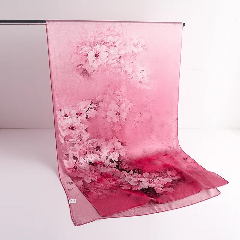 

100% натуральный шелковый шарф шаль Дизайнерские шарфы зимняя Шейная головка женский Принт цветы Пашмина Женская длинная Бандана Платок шарфы