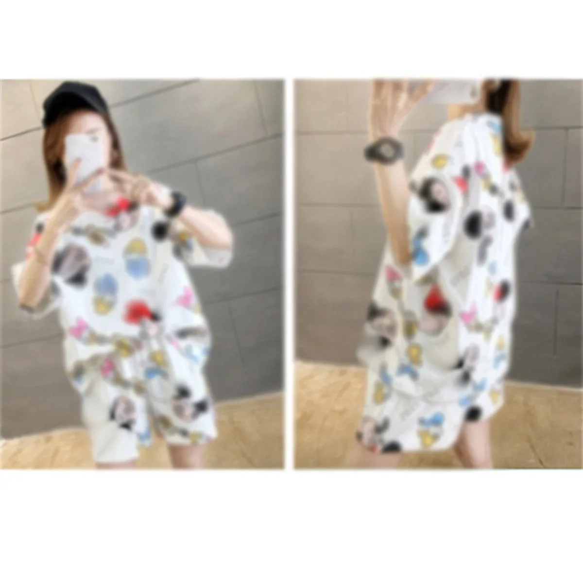 2-Piece Women Summer Pajamas Loose Plus Size Sweet Student Short-Sleeved Shorts Can Be Worn Outside Home Clothes Set Cotton Pajama Set Summer Home Clothes Set