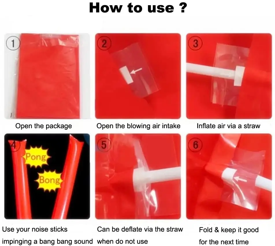 Description Picture 4 of item20Pcs Thunder Sticks Team Spirit Boom Sticks Cheering Stick Plastic Cheerleading Clapper Inflatable Noise Makers for Sport Party