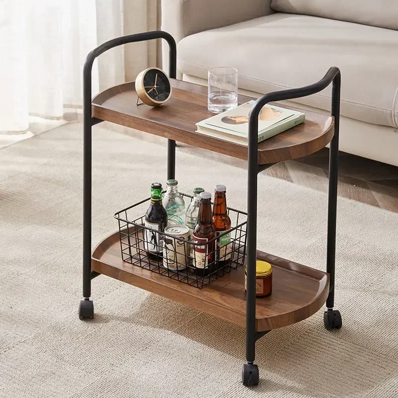 Hotel Delivery Cart, Double-Layer Wooden Beverage Cart, Tea and Snack Cake Trolley Mobile Serving Cart for Food Drinks
