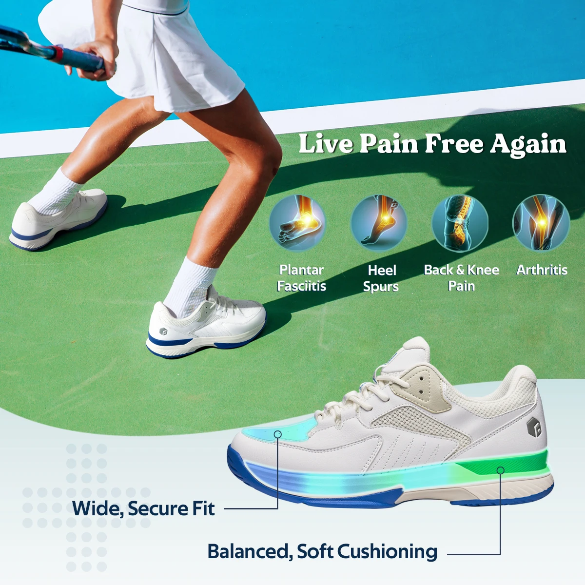 Women Sports Shoes Fitville Women's Tennis Shoes Widened Non-Slip Stable Breathable For Swollen Feet Relieve Foot Pain