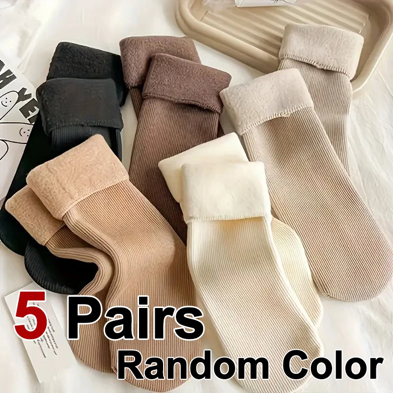 5/10 çift kadın kış sıcak tutan çoraplar kalın yumuşak ve sıcak kapalı ev çorapları rahat peluş astar ile kar botları ayak bileği çorap