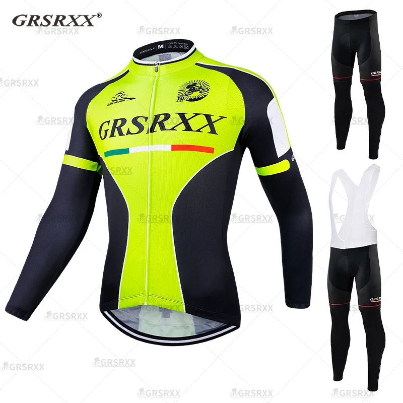 

GRSRXX Men Long Sleeve Cycling Jersey Set Autumn Anti-Sweat MTB Bicycle Clothes Road Racing Bike Wear Breathable Cycling Clothes