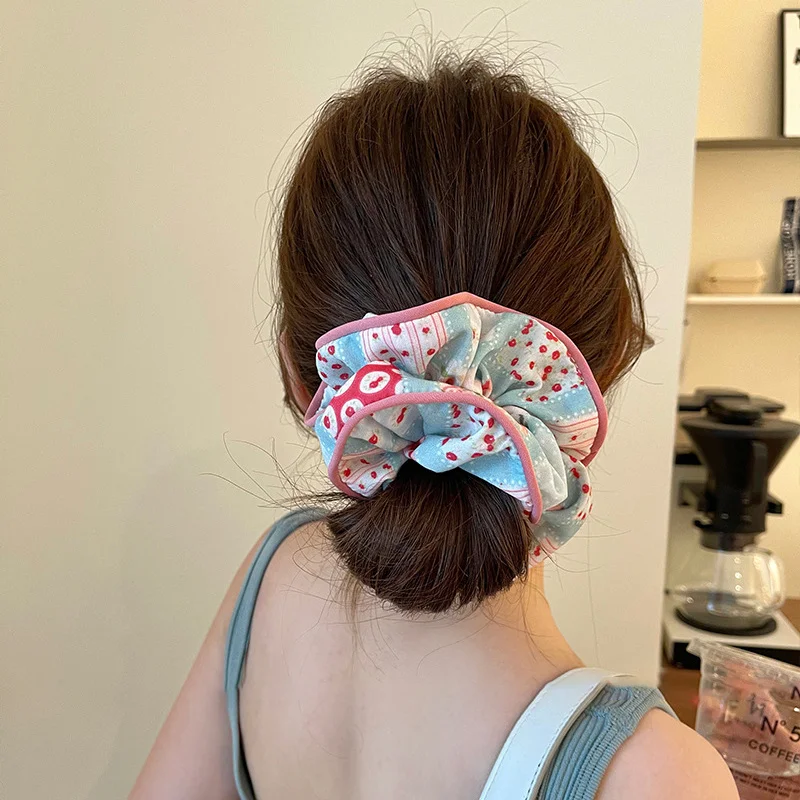 

New Korean Scrunchies Large Flower Print Hair Tie Ponytail Holder Elastic Hair Band Rubber Bands Women Hair Accessories