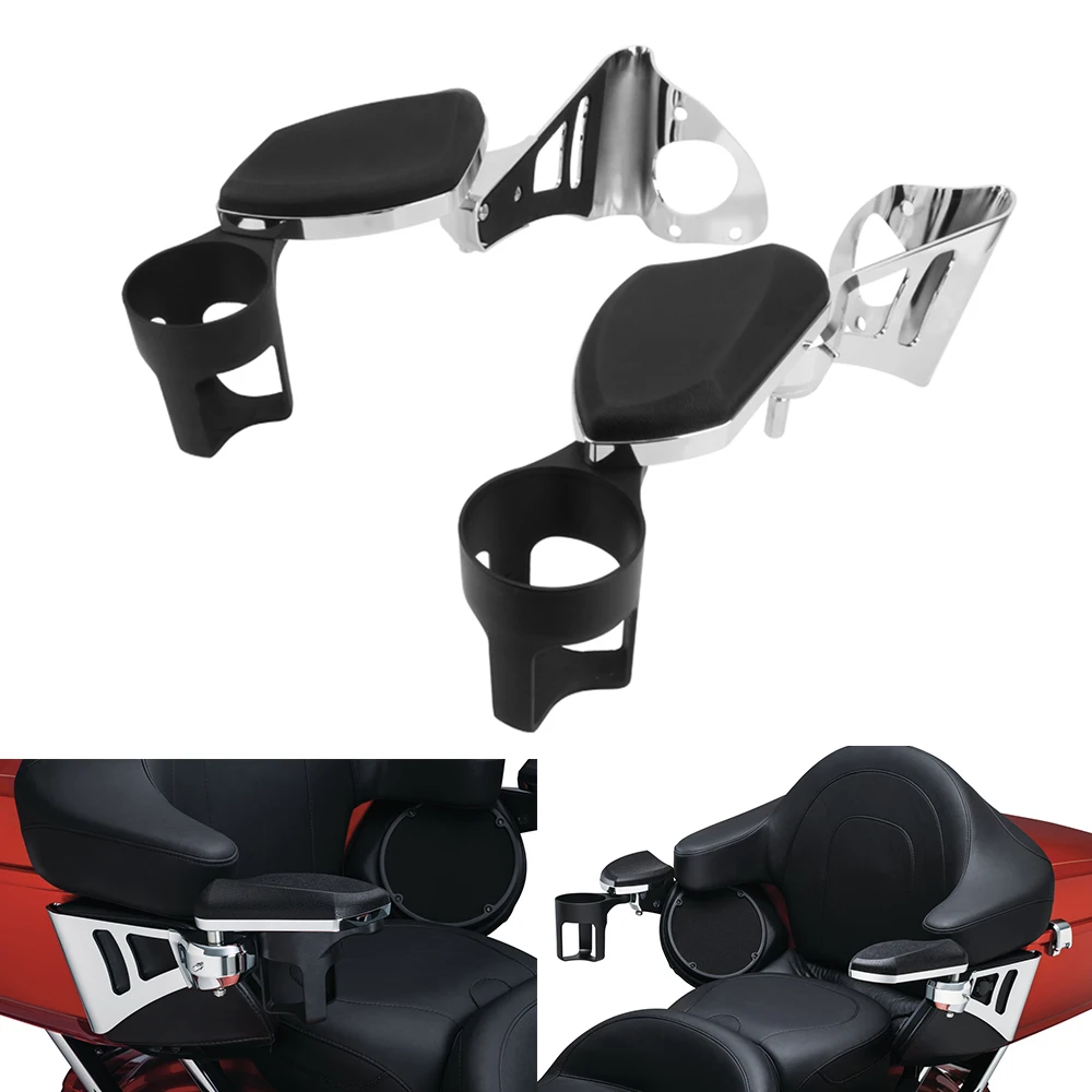 For Harley Touring CVO Road Glide Ultra Glides Electra 2014-2022 Motorcycle Rear Passenger Armrests Drink Bottle Cup Holder Kit motorcycle for harley touring street glide road glide ultra limited 2014 2015 2016 cvo tm cnc brake lever clutch levers