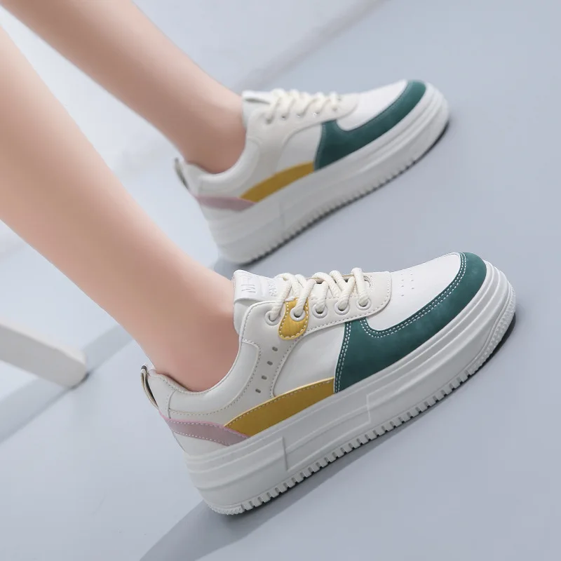 

2022 Spring and Autumn New Women's Shoes Color Fashion White Shoes Korean Style All-Match Casual Shoes Thick-Soled Sneakers