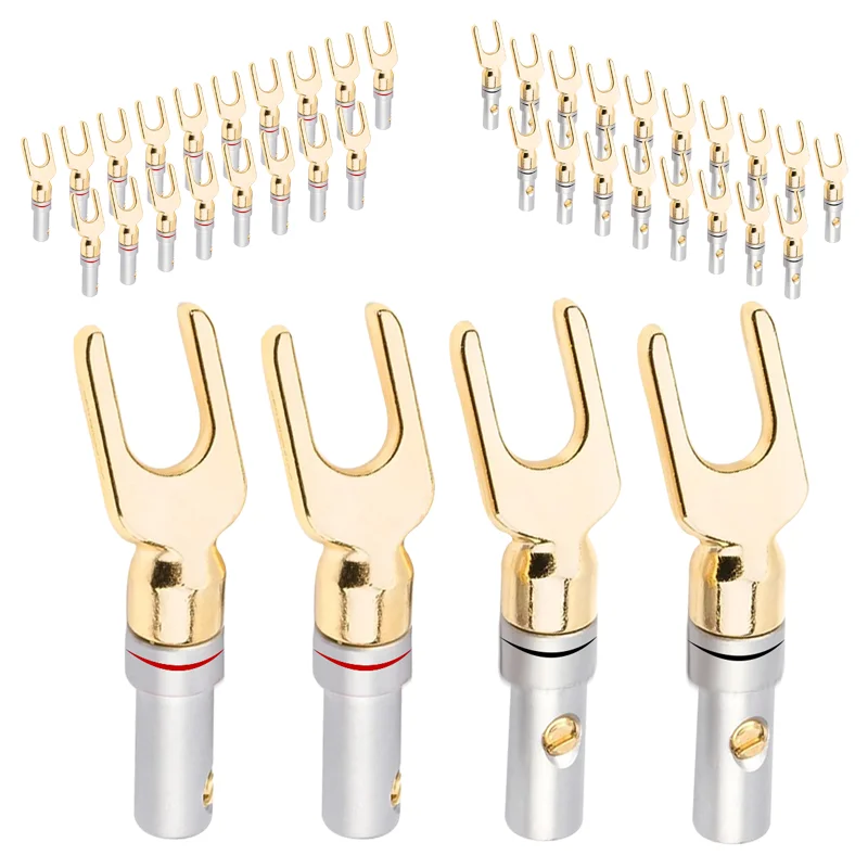 

10Pcs Y/ U Type Banana Connectors Speaker Banana Plugs Audio Cable Wire Connector Screw Lock Fork Spade Plug