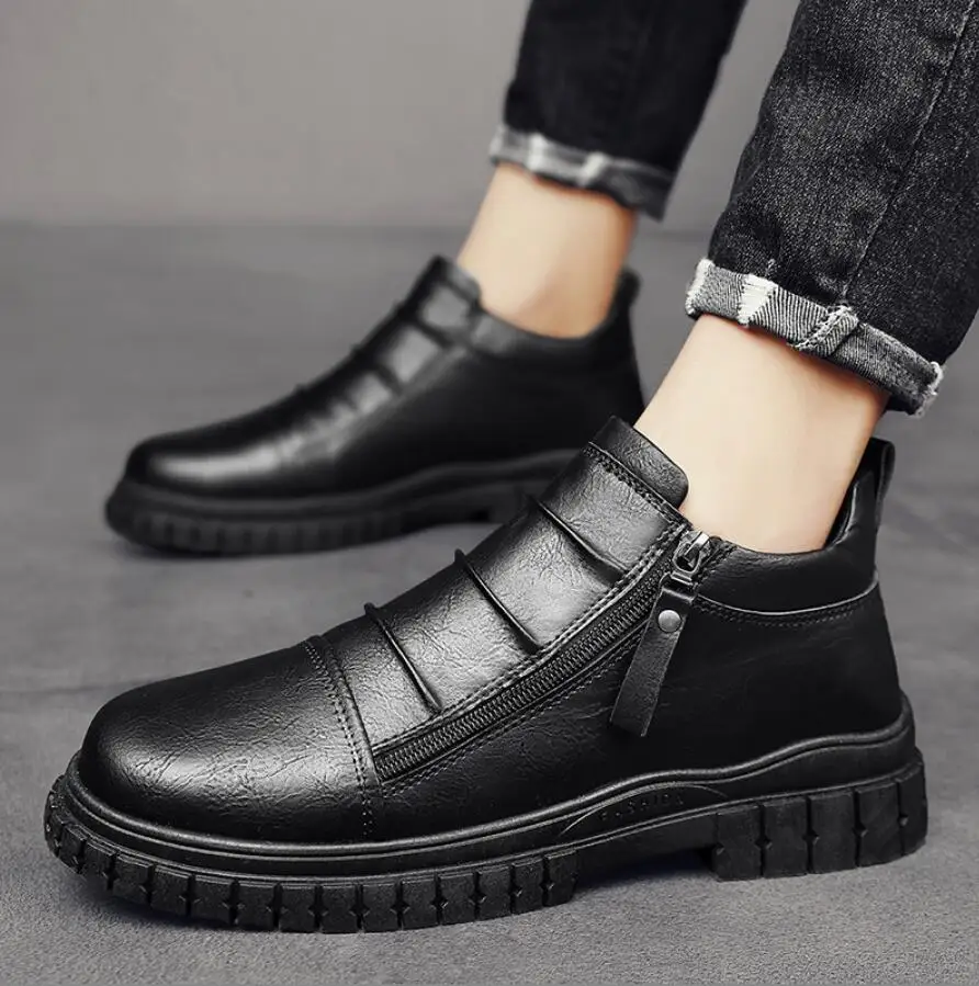 

Мужские деловые кожаные туфли, модная Осенняя мотоциклетная обувь, мужские ботильоны, мужские кроссовки, военная походная обувь на шнуровке для мужчин