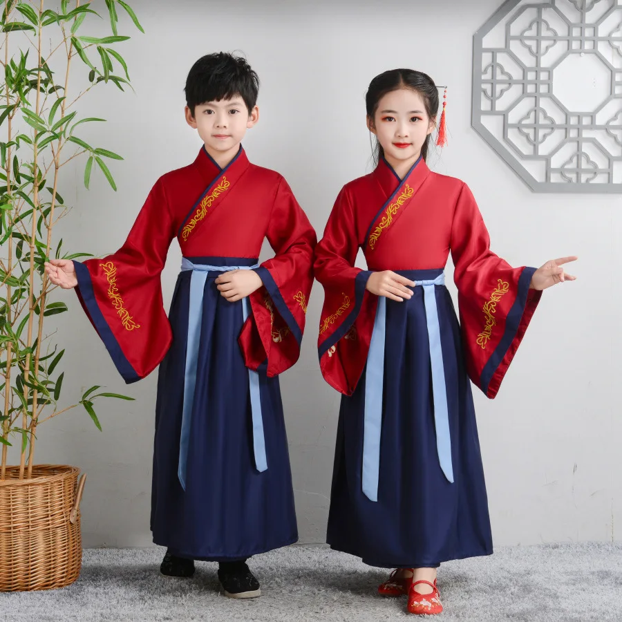 Stage Baby Hanfu Dress Set Kids Cosplay Children Ancient Costume Outfit Girl Boy Tops Skirt Suit Chinese Traditional Clothes