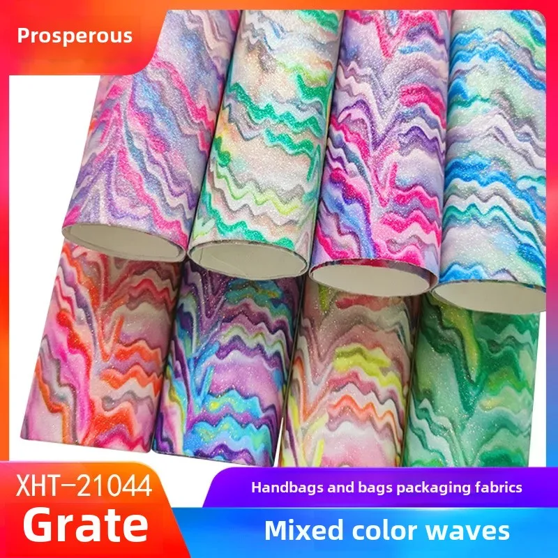 New Fine Texture Mixed Color Wave PU Leather Glitter DIY Materials for Decorative Bags Hair Bands And Clips