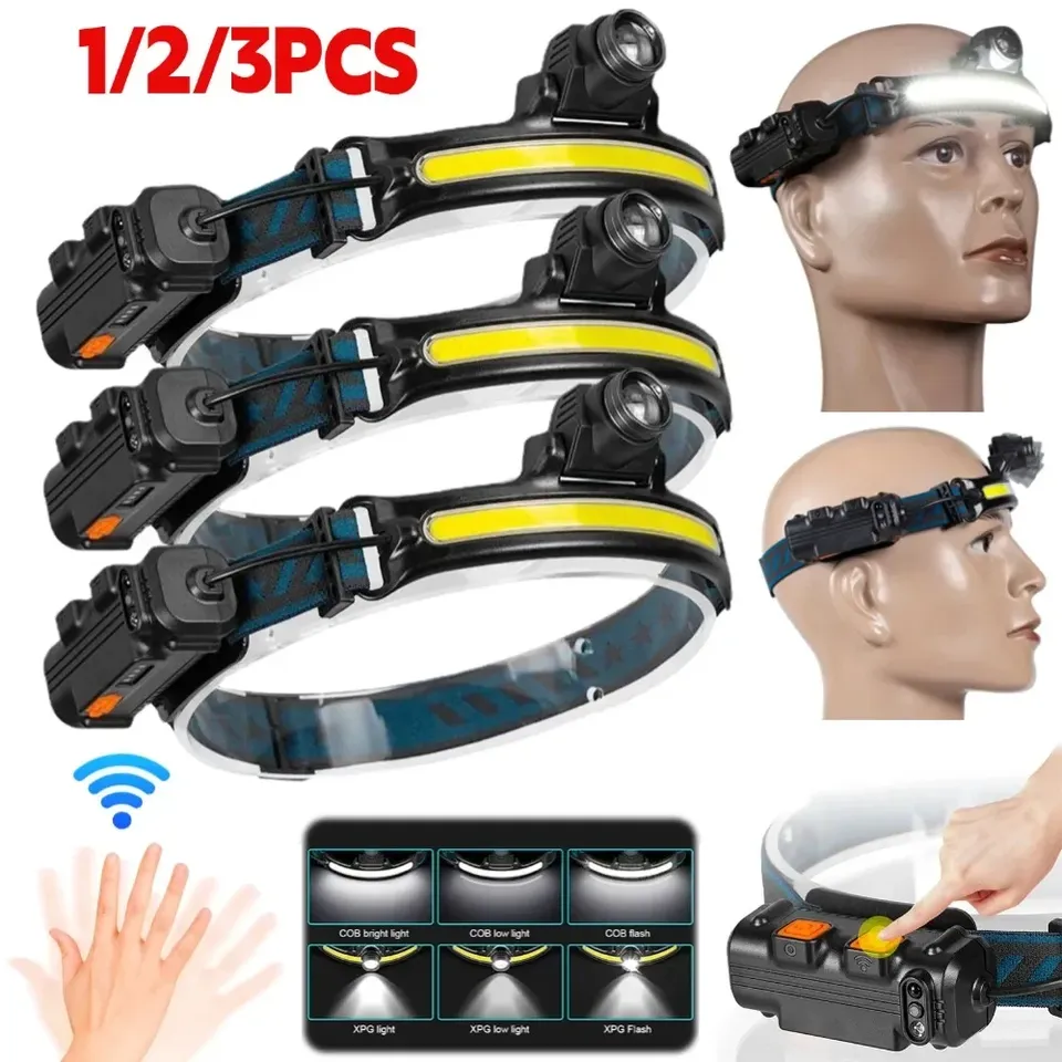 Induction LED Headlamp XPG+COB Wave Sensor Head Flashlight Super Bright USB Rechargeable Fishing Headlight Camping Lanterns
