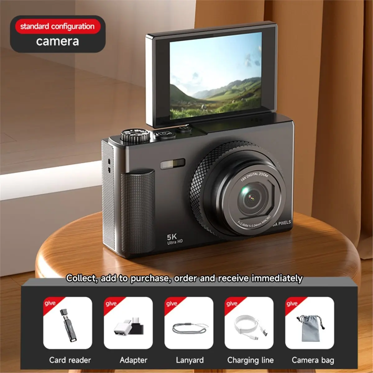 A10R 5k 디지털 카메라 180 °   플립 스크린 비디오 블로그 카메라 75mp 흔들림 방지 18x 줌 휴대용 CCD 카메라 학생 선물용 A