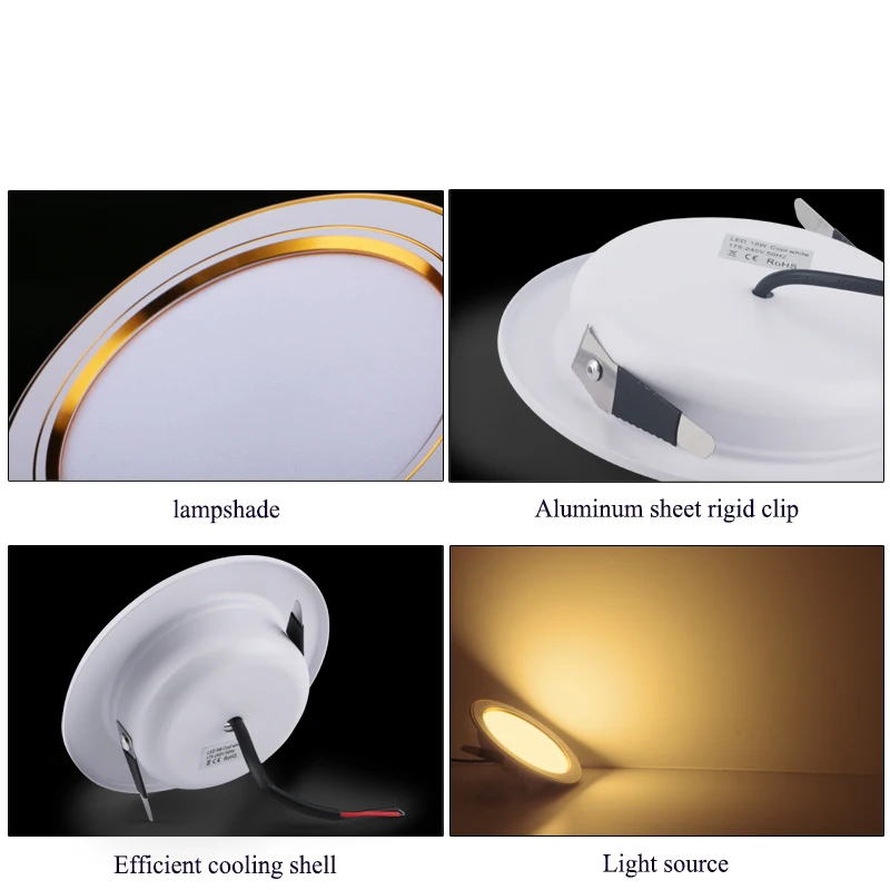 10PCS Downlight Indoor Light Recessed light Ceiling warm white cold white 5w 9w 12w 15w 18w 220v golden silver images - 6