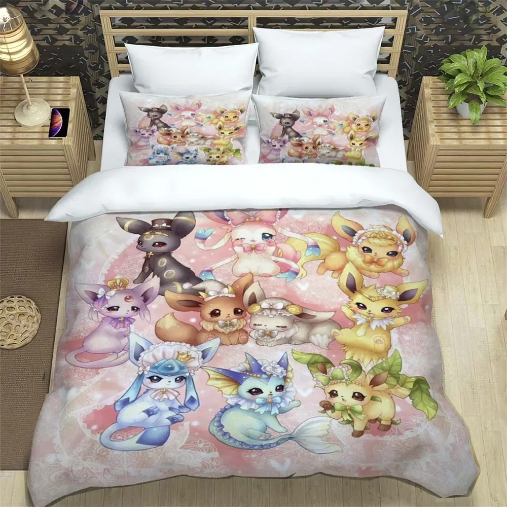 thumbnail image 1 of Funda de edredón con estampado de Pokémon de anime japonés y fundas de almohada, juego de cama con impresión digital 3D de microfibra, tamaño doble, tamaño Queen y King, 1 of 5