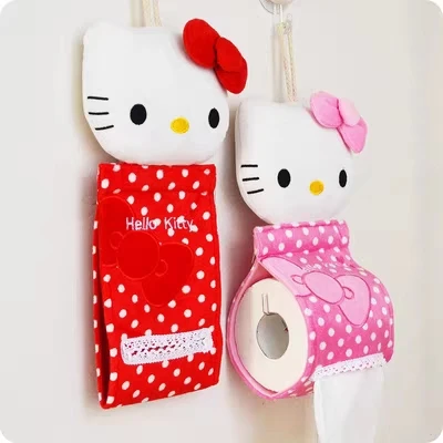 

Sanrio Hello Kitty Tissue Cover Suction Tape Plush Lovely Cartoon Three Dimensional Pattern Room Decoration In The Bathroom Gift