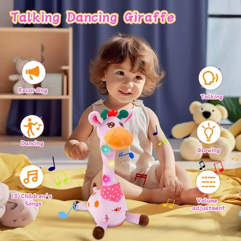 Repeating What You Say Dancing Talking Giraffe Toy with 10 Songs Adjustable Volume Stuffed Animal Toy Plush Musical