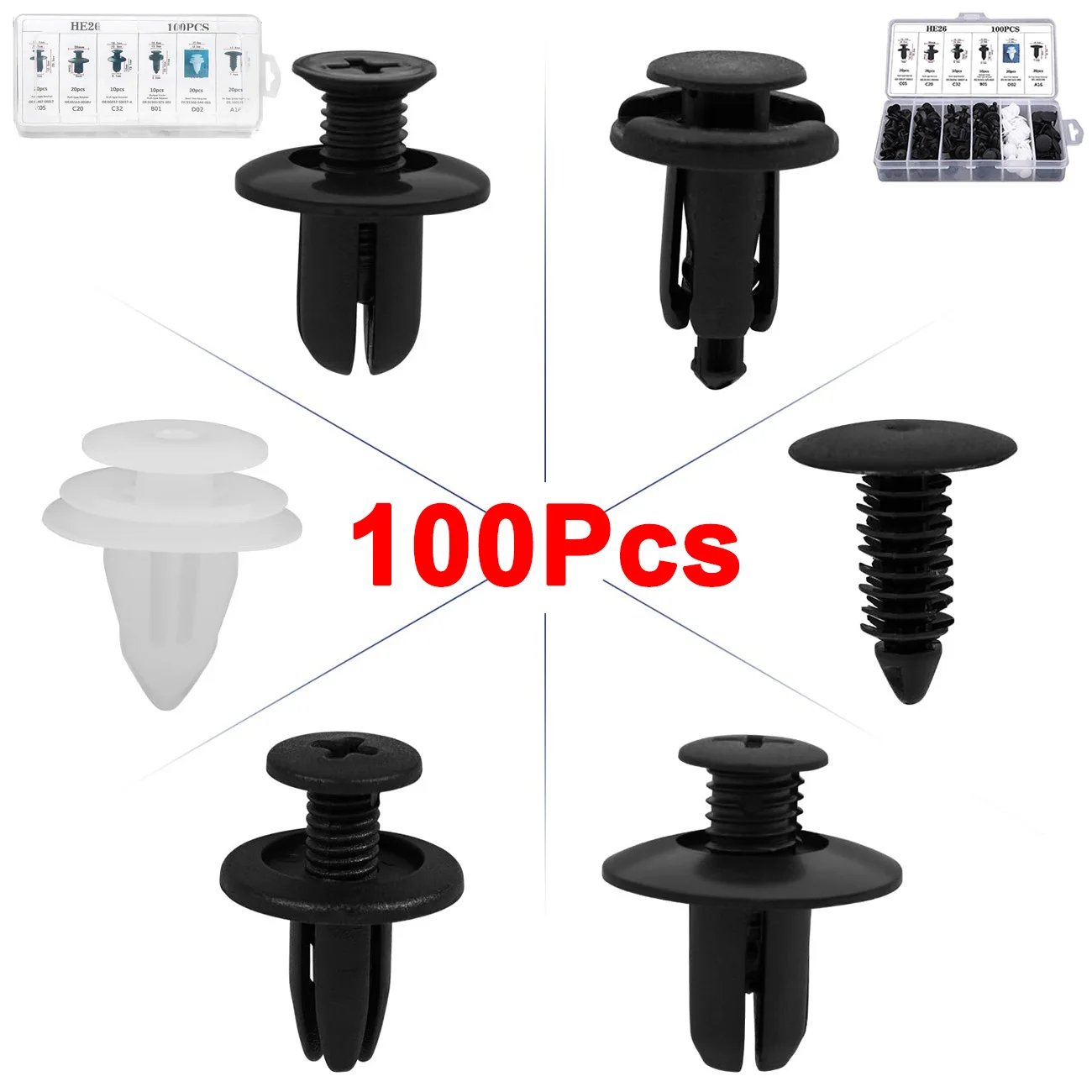 100Pcs Bumper Retainer Clips Car Clips Plastic Rivets Fasteners Push Retainer Kit Most Popular 6 Sizes Auto Push Pin Rivets Set