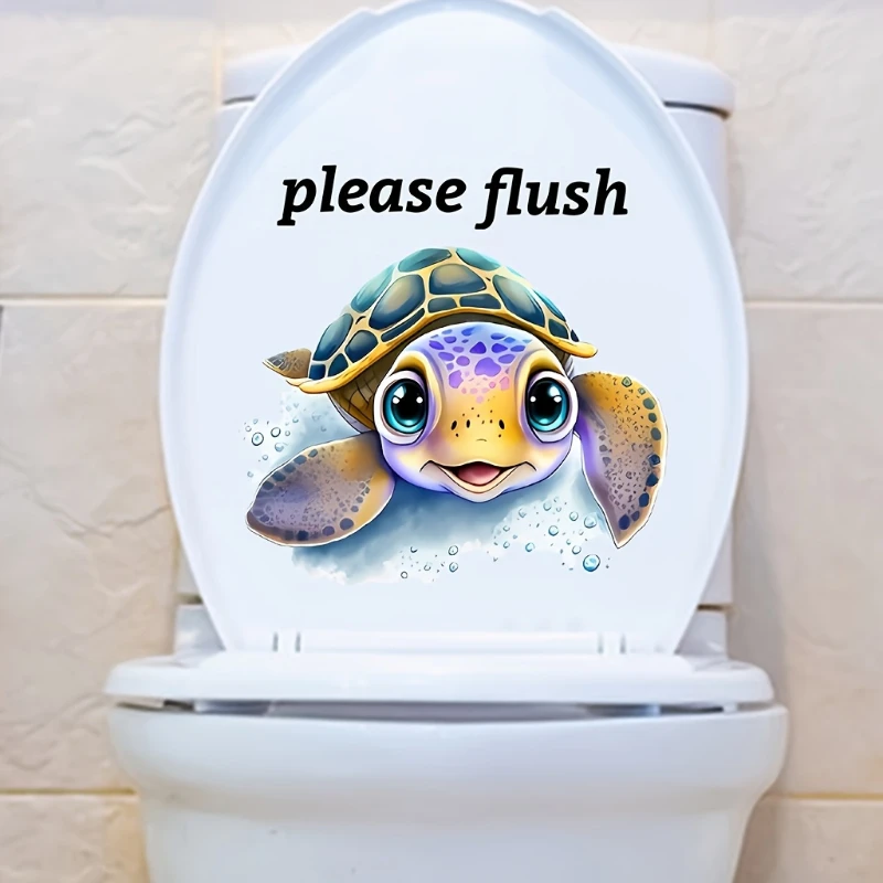 Fun Cartoon Turtle Toilet Sticker Easy Apply Removable Glossy PVC Decal with 'Please Rinse' Message for Bathroom Decor vinyl stickers toilet stickers toilet wall stickers toilet seat stickers turtle wall stickers