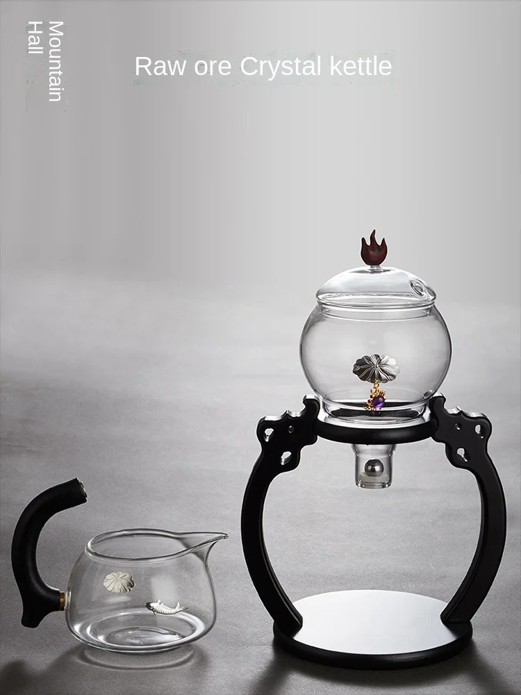 

Silver Plated Glass Kung Fu Tea Set Set Household Lazy Magnetic Suction Tea Making Device Semi-automatic Teapot Supplies