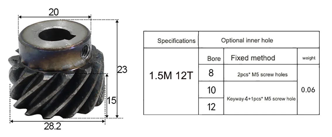 Description Picture 6 of item1pcs 1.5M 10-50 Teeth 45 Degree Right Helical Gear Staggered Gear Bore 8mm 10mm 12mm 14mm 15mm Machinery Transmission Parts