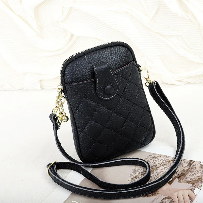 Genuine Leather Fashion Diamond Lattice Design Shoulder Bags for Women Crossbody Bag Woman Casual Lady Clutch Phone Pocket Purse