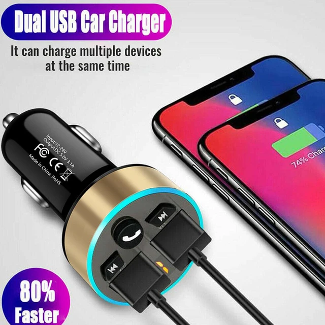 Transmisor FM estéreo para coche, reproductor MP3, 3.1A, carga rápida, Cargador  USB Dual, Bluetooth 5,0, Kit de manos libres, modulador, cargador de coche  - AliExpress