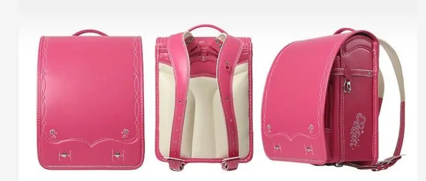 Japan elementary school students schoolbag spine protection children's shoulders backpack 3-6 grades girls PU leather School Bag 3