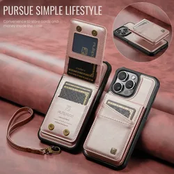Premium 2-in-1 Detachable Magnetic Leather Wallet Phone Case with Card Holder and Wrist Strap for iPhone 14 Pro Max (Pink)