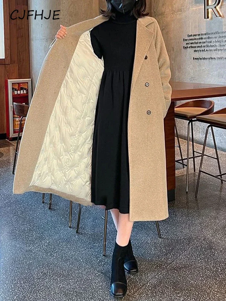 CJFHJE Fashionable Boutique Coat Women's Autumn Winter New Korean Version Loose Fitting Mid Length Thickened Warm Overcoatcoat