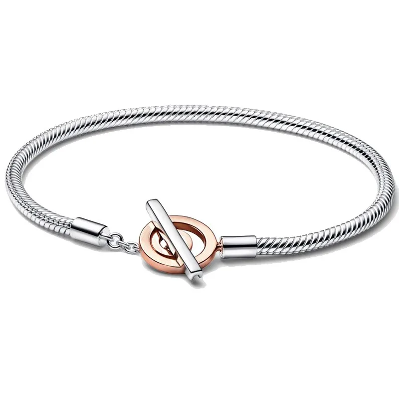 

Original Moments Signature T-bar Snake Chain Bracelet Bangle Fit Women 925 Sterling Silver Bead Charm Fashion Jewelry