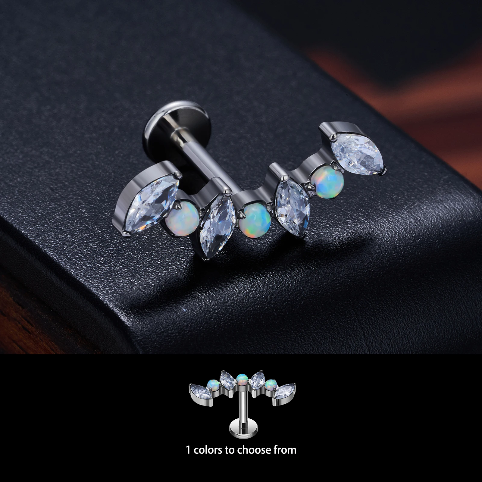 

New 16G Opal And CZ Labret Stud F136 Titanium Earrings Tragus Cartilage Lobe Helix Daith Inlaid Lip Studs Body Piercing Jewelry