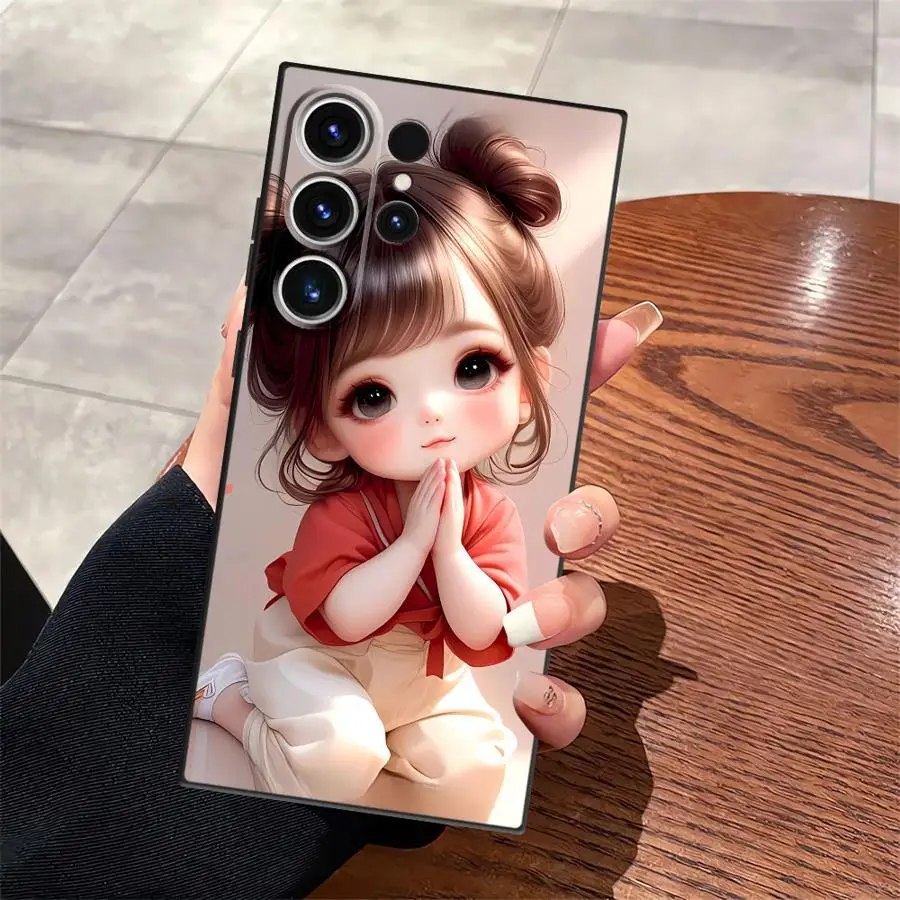 Black Soft Phone Cover with Cartoon Girl Pattern
