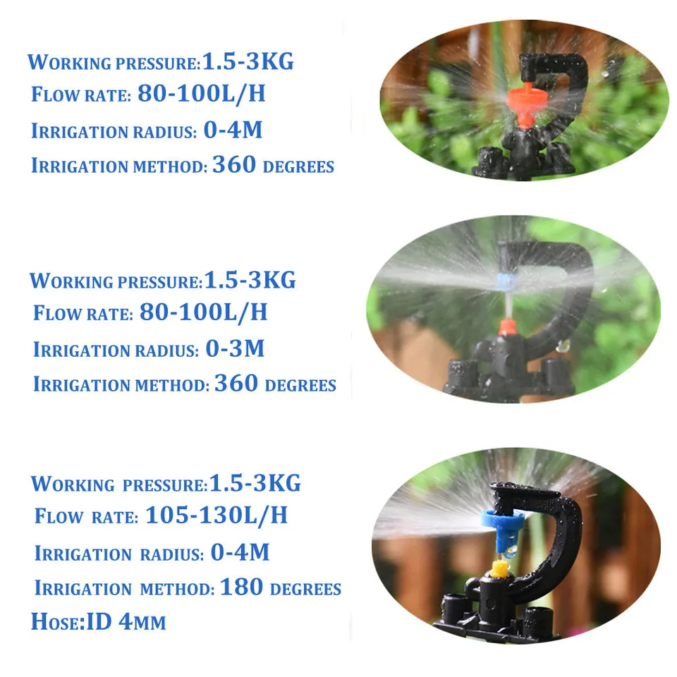 Xhziy 150pcs Irrigazione a Goccia Emitters Sprinkler Ugello Spruzzo Micro Irrigatore Teste Goccia Parti di Irrigazione 90/180/360 Gradi Ogni 50