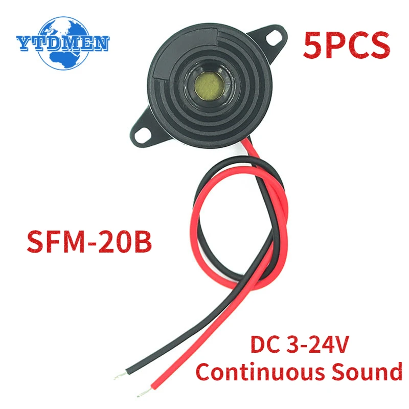 Piezo Buzzer 5PCS High Decibel SFM-20B DC 3-24V Continuous Sound Buzzer 2312 Active for Arduino Car