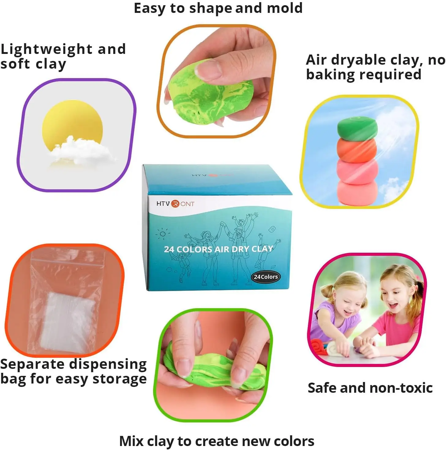 HTVRONT Air Dry Clay - 24 Colors Modeling Clay Kit with 8 Sculpting Tools,  Magic Foam Clay for Kids and Adults, Non-Toxic - AliExpress