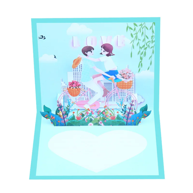 1 pcs Pop up Romantic Bicycle Couple Hollow 3D Pop up Festival Blessing Card Valentine&rsquo;s Day Gift Greeting Cards