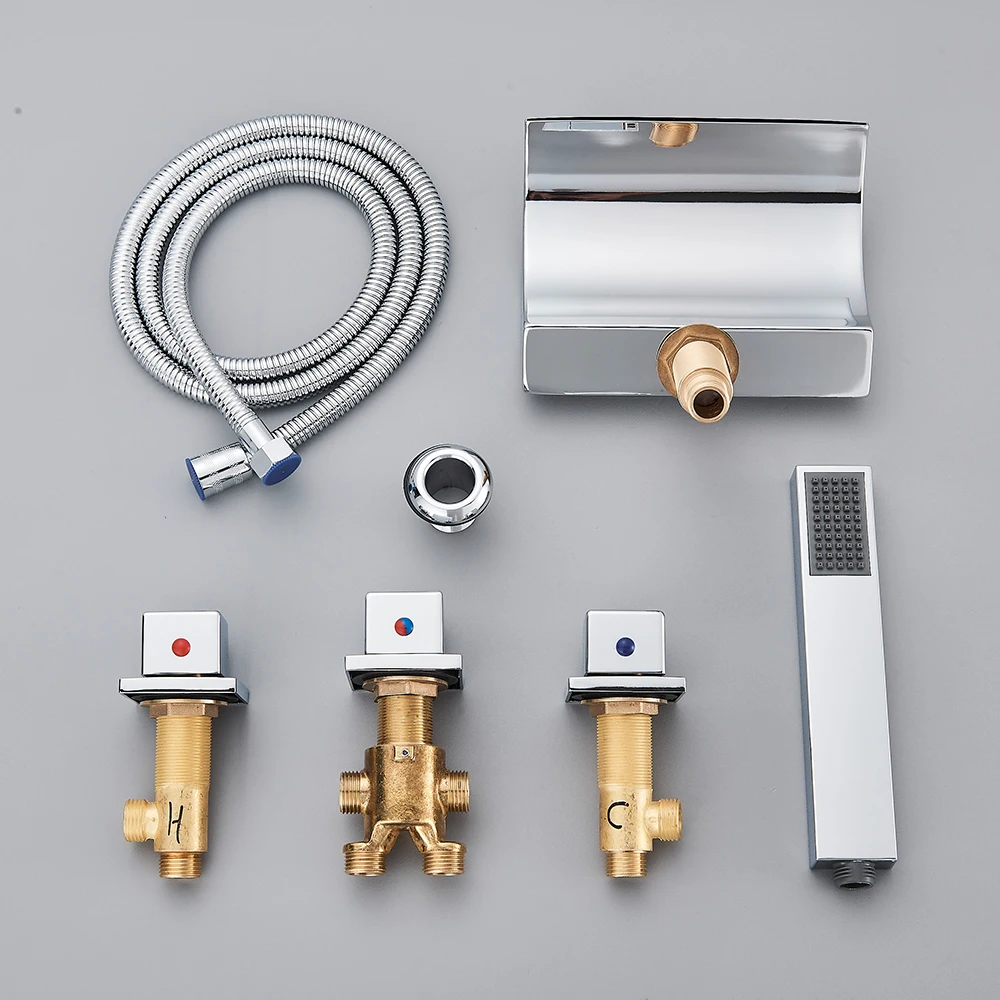 Bathtub Faucet Shower Faucet Widespread Tub Sink Tap Three Handles Hot Cold Water Mixer