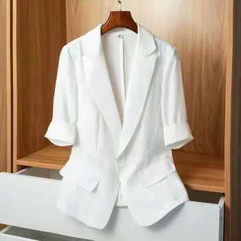 Veste blazer à manches courtes pour femme, style décontracté, style coréen, nouvelle collection été 2024, couleur unie, petit costume 2
