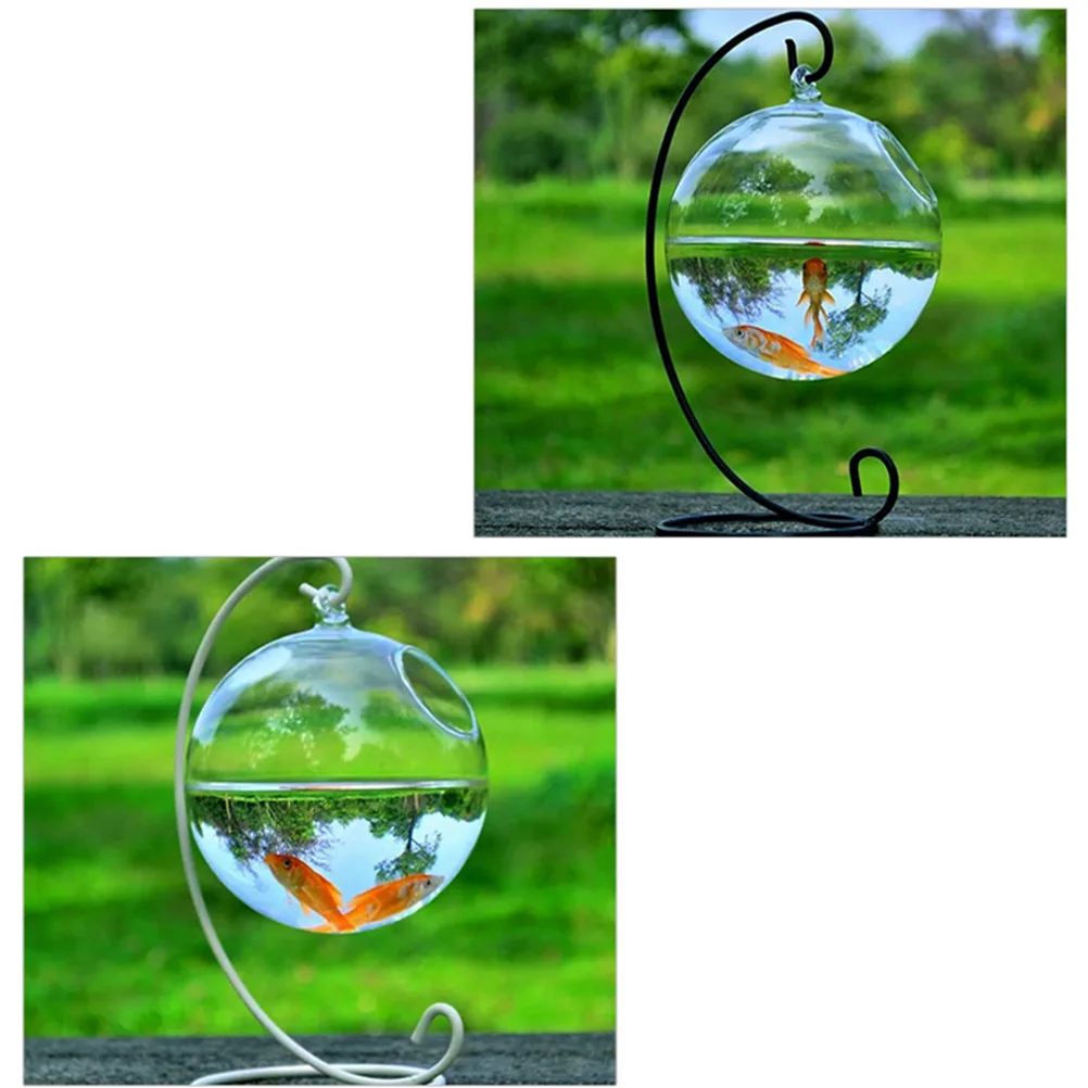 Round Shape Hanging Glass Aquarium Fish Bowl Fish Tank Flower Plant Vase Home Decoration Height Rack Holder