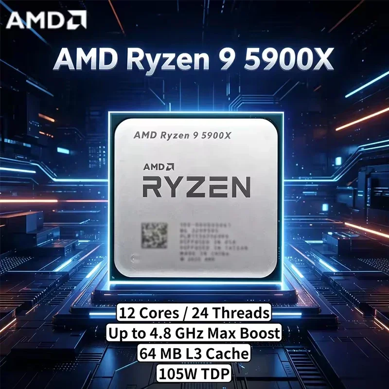 AMD Ryzen 9 5900X 루즈 데스크탑 CPU 12코어 24스레드 L2 L3 캐시 소켓 AM4 언락 게이밍 프로세서 (소매 패키지 없음)