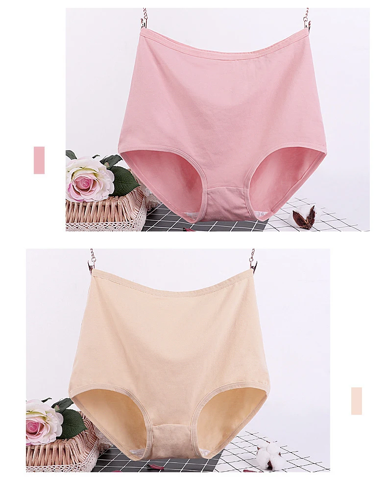 3pcs Cotton Women Panties Lady Plus Size Underwear Large Size High Waist Briefs Breathable Solid Color Female Lingerie