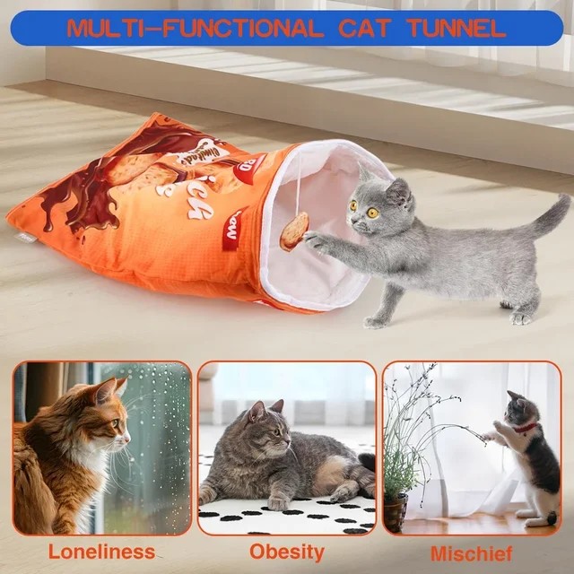 6 Halloween Gourmet Pattern Designs Cat Tunnel Toy, Cat Birthday Gift,Collapsible Interactive Cat Drill Bag Pet Toy 6