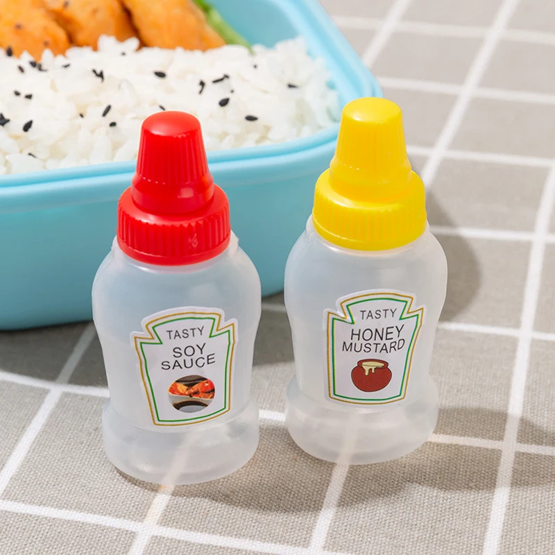 4pcs/set 25ML Mini Tomato Ketchup Bottle Honey Mustard Portable Small Sauce Container Salad Dressing Container Pantry Containers